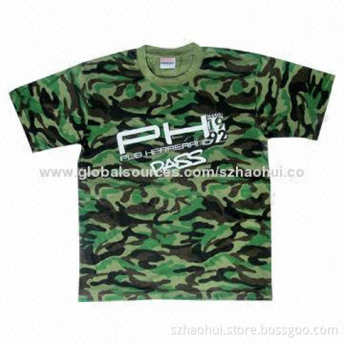 Men's Camouflage T-shirt for Military Force with Rubber Print, Size XS-3XL